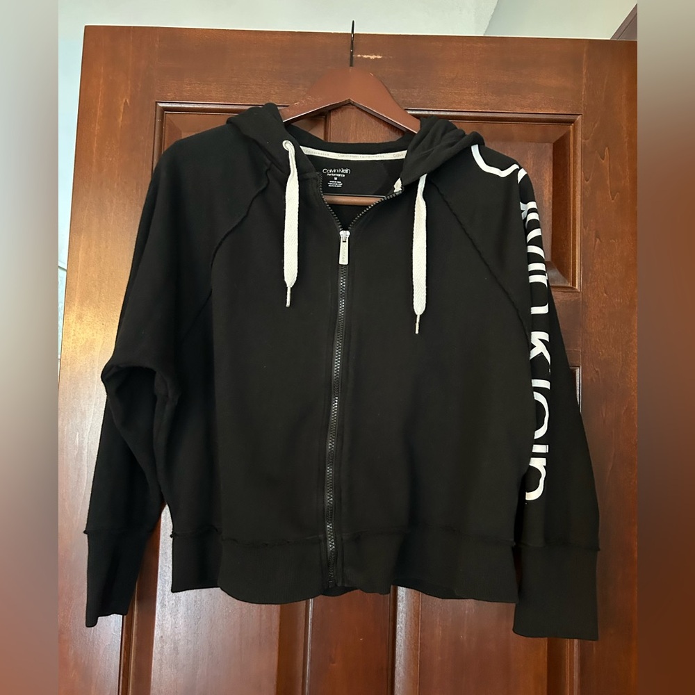 Calvin Klein Performance Black Zip Hoodie Logo Sleeve Size M‎